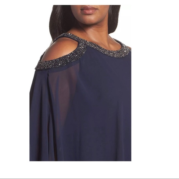 NWT! Xscape Chiffon Overlay Dress‎ Navy [ SZ 18W ] - Picture 5 of 6